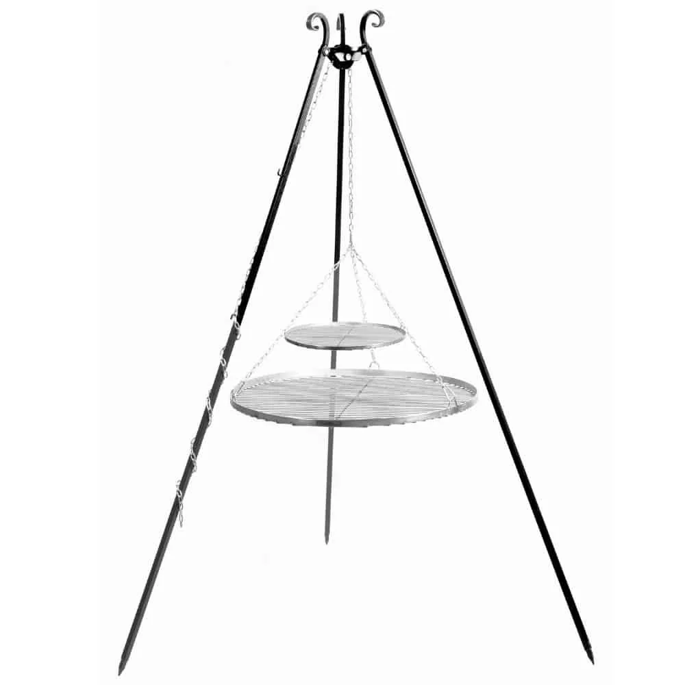 Schwenkgrill mit Dreibein, 180 cm, Edelstahl Grillrost, Doppelrost 70 cm + 40 cm