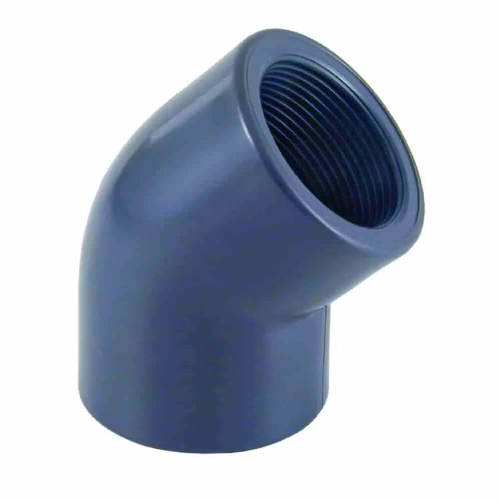 PVC Winkel, PVC Fitting, 45 Grad, IG 1 1/2 Zoll, PN10