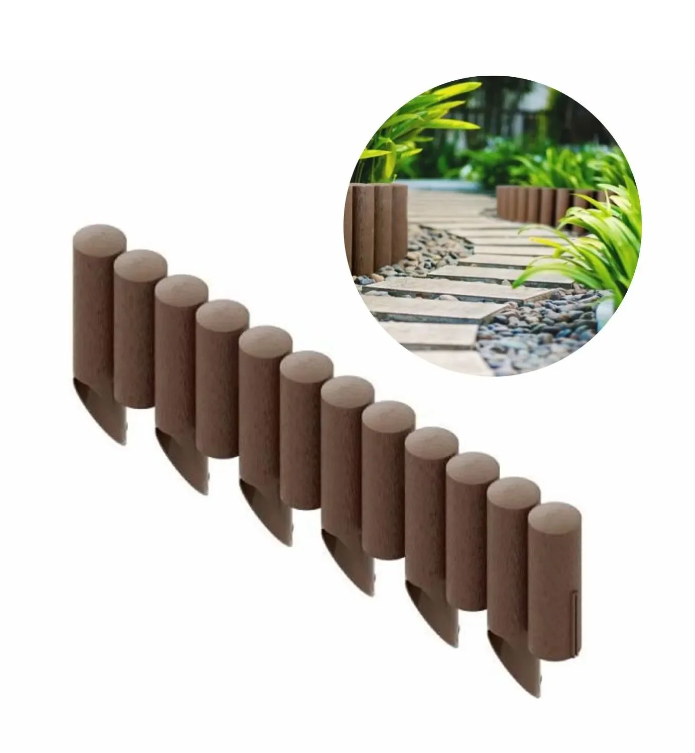 Palisaden aus Kunststoff braun 230cm x 25.5 cm | Rasenkanten | Beeteinfassung | Beetumrandung | Beetbegrenzungen