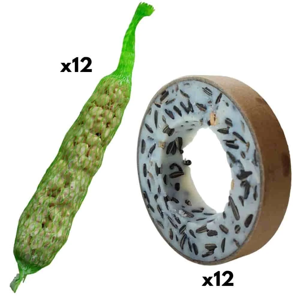 Bird Food Rings, 12 Meisenringe, 12 Peanut Sticks, Wild Bird Food