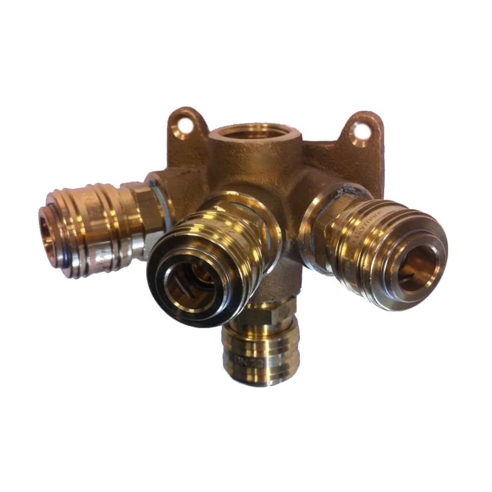 Druckluft Wanddose, Messing, 5er Set, 4 Kupplungen, Wandanschluss Druckluft