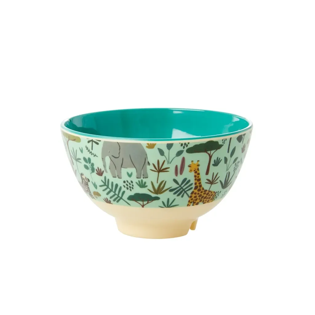 RICE Teller, Schüssel - All Over Jungle Animals Print, Melamin, Farbe: grün
