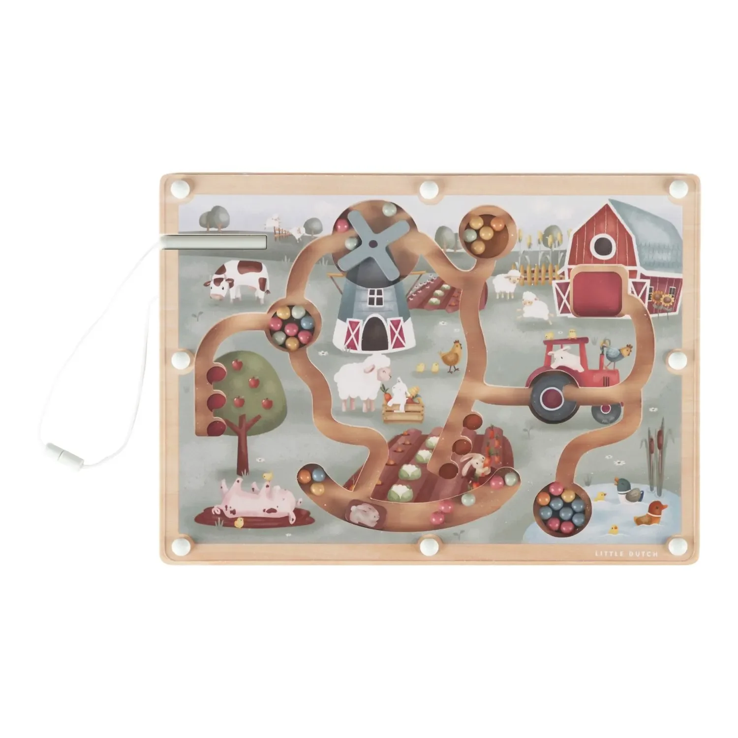 Little Dutch Magnet Labyrinth Little Farm - Steckspiel mit Kugeln & Stift ab 18 Monaten