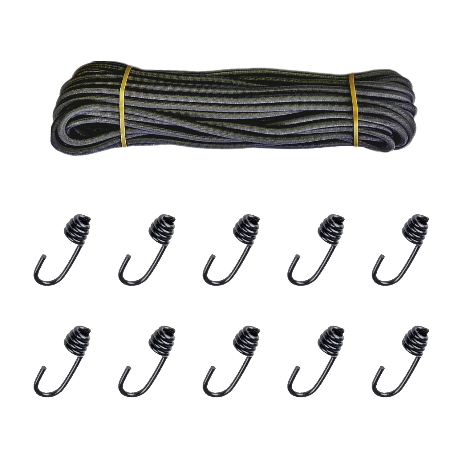 Expanderseil 8mm schwarz 20m, Gummiseil mit 10 Spiralhaken