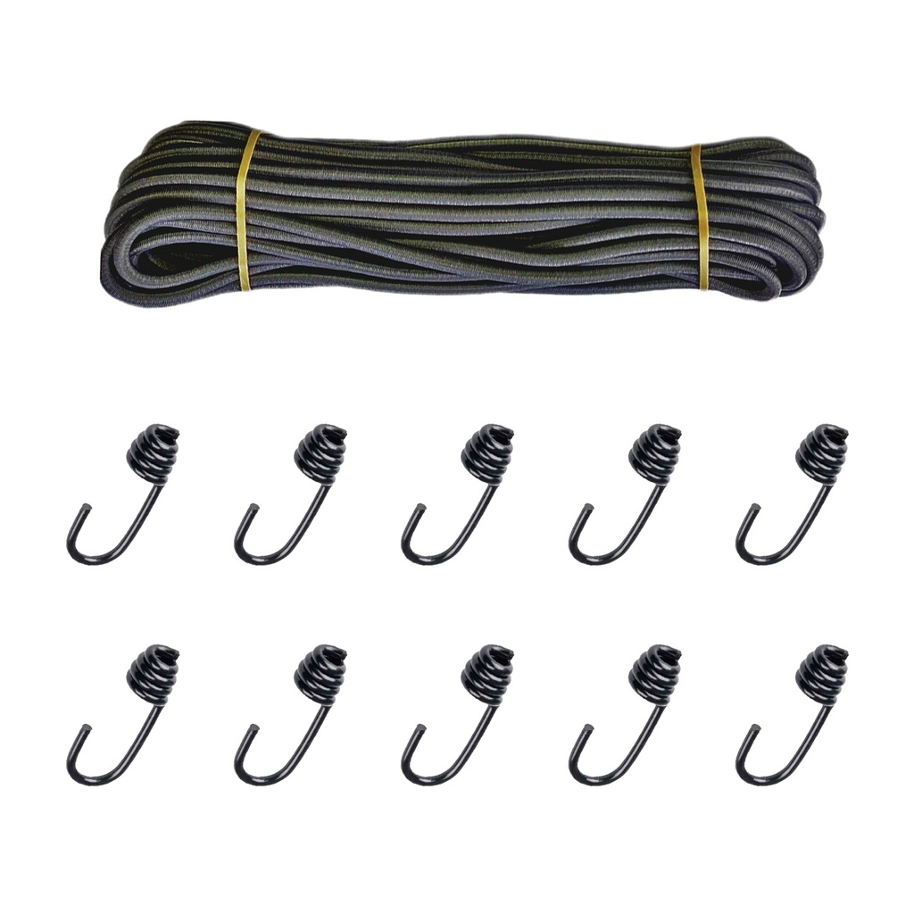 Expanderseil 8mm schwarz 20m, Gummiseil mit 10 Spiralhaken