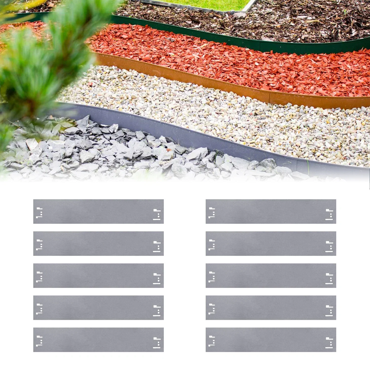 20er Set Rasenkanten Metall 13.5 cm hoch, 24 m lang | Beeteinfassung | Beetumrandung | Beetbegrenzungen, Color-GS: ohne Farbe