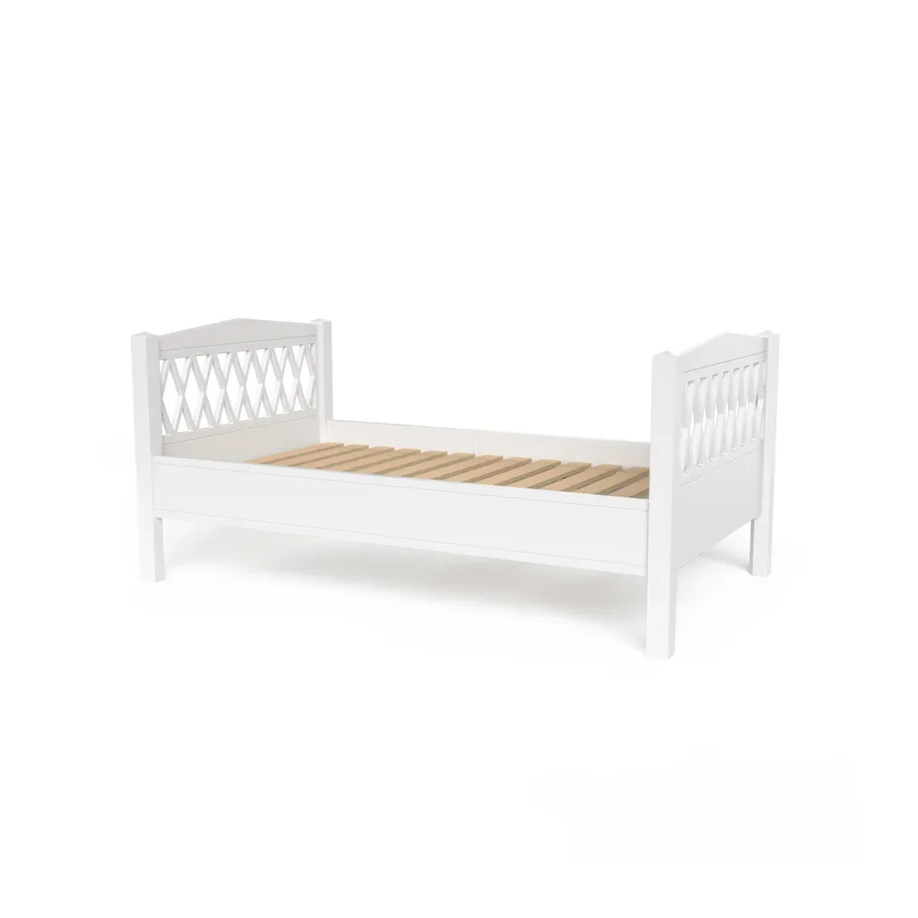 Cam Cam Einzelbett, Juniorbett - Harlequin, Erweiterbares Teenager Bett aus Massivholz, 160-200 cm, Weiß