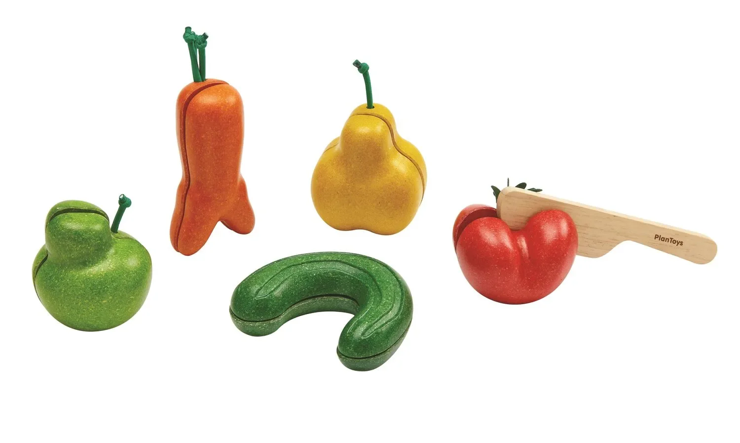 Plan Toys - Krummes Obst & Gemüse Set, Gummibaumholz