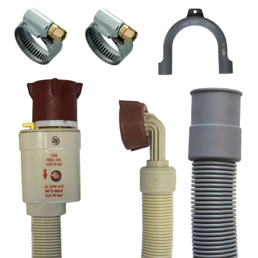 Aquastop Schlauch Set, 2,5m, Ablaufschlauch, Schlauchschellen, Waschmaschine Spülmaschine