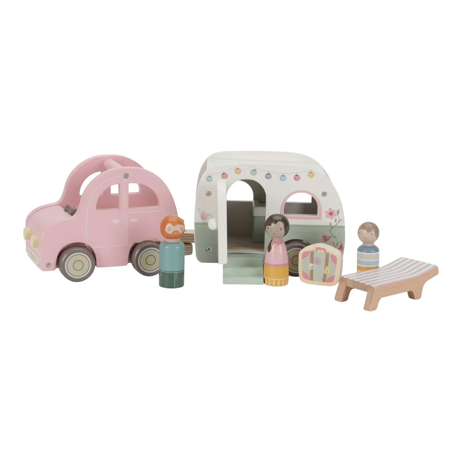 Little Dutch Spielzeugauto Holz - mit Wohnwagen, Mehrfarbig