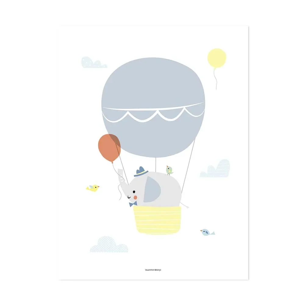 Lilipinso Poster Elefant im Ballon grau gelb