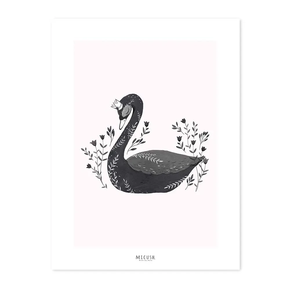 Lilipinso Poster schwarzer Schwan mit Krone rosa schwarz
