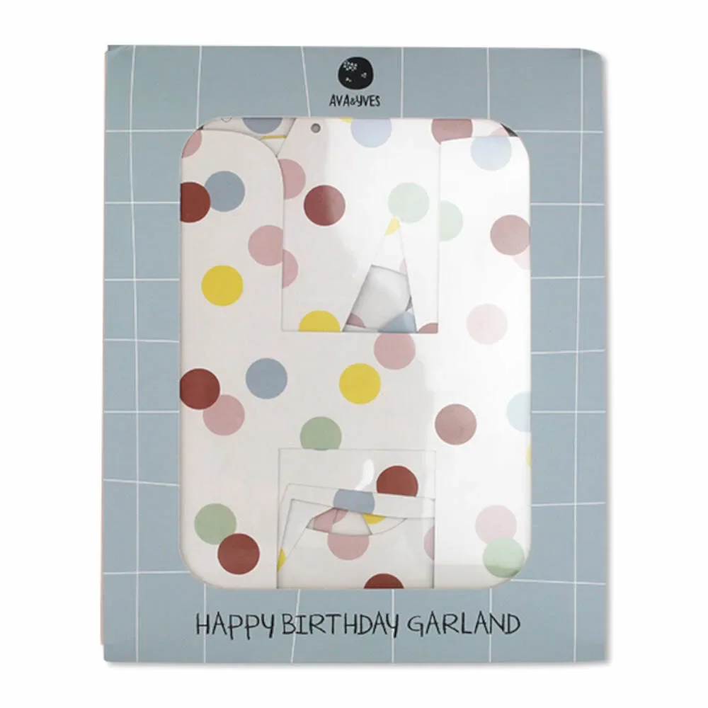 Ava & Yves Girlande "Happy Birthday" Punkte pastell