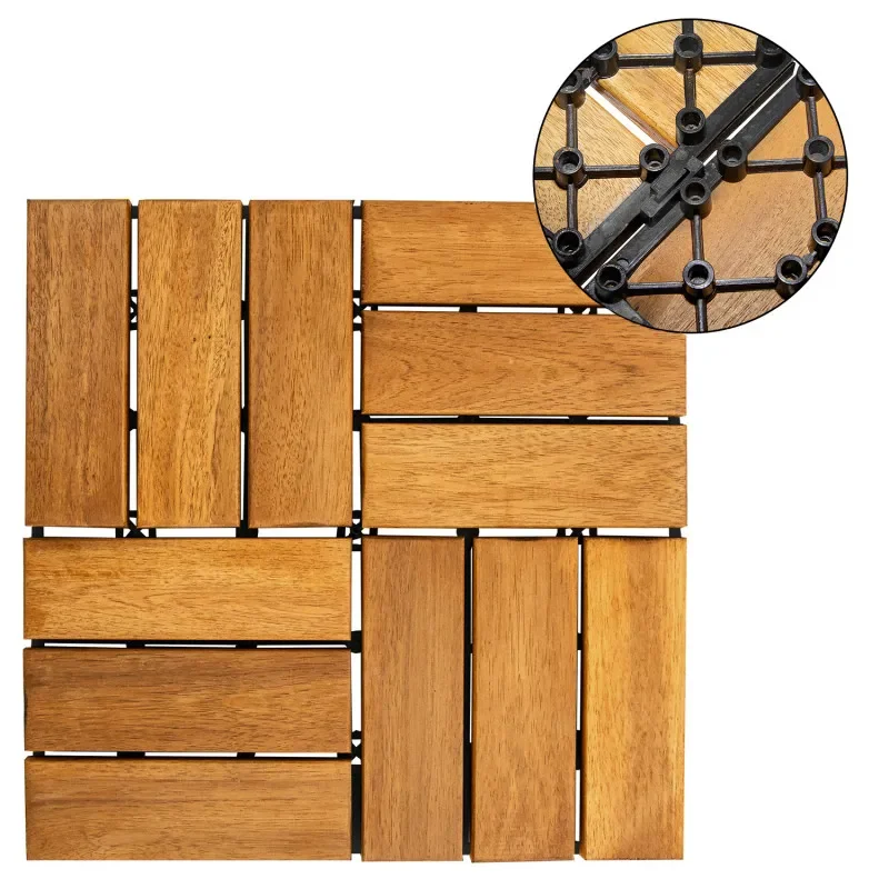 Terrassenfliesen Akazienholz, Mosaik Click, 30x30x2,4 cm, Holzfliesen Terrasse