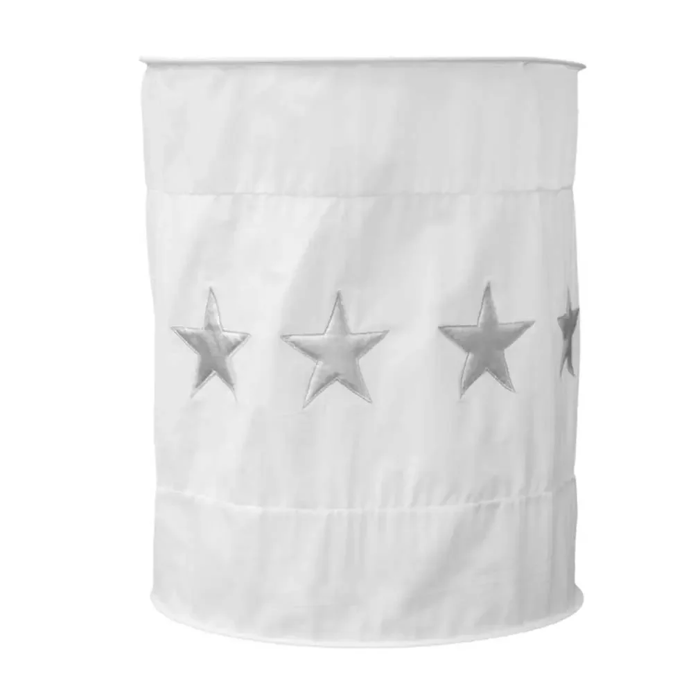 Taftan Lampenschirm geknittert weiss Sterne silber