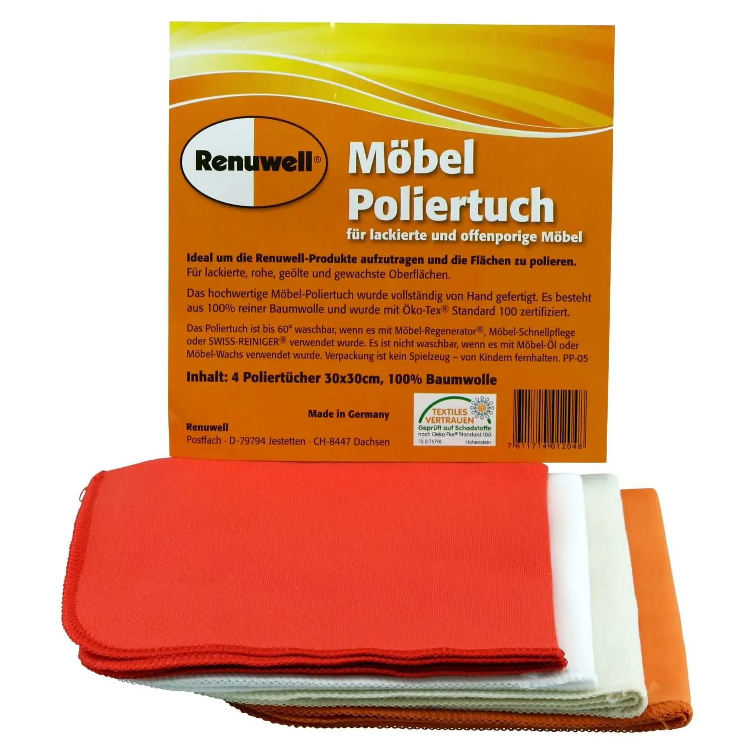 RENUWELL Möbel Poliertuch 1 Stück 30 x 30 cm 4er Set farblich sortiert