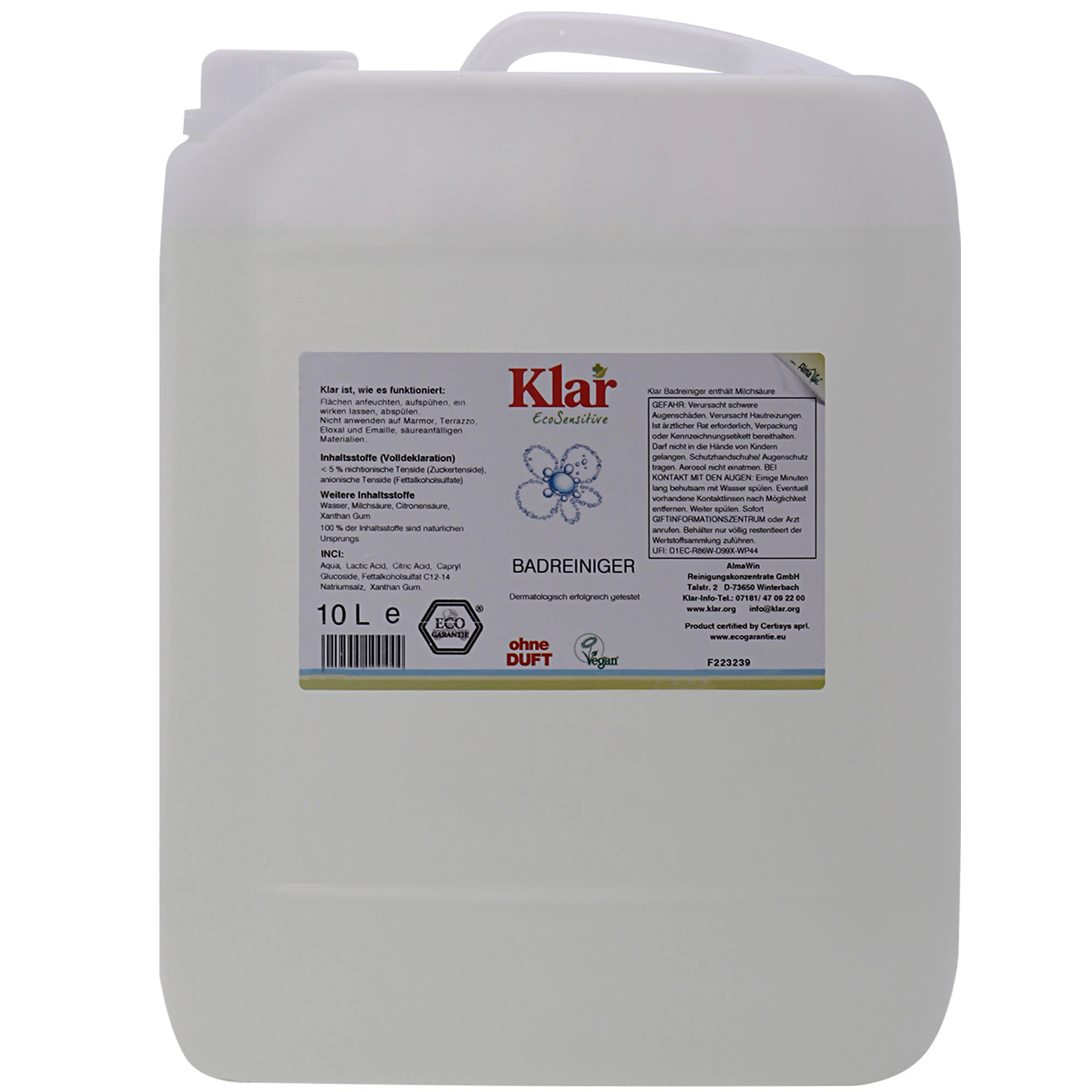 KLAR Badreiniger parfümfrei 10 Liter