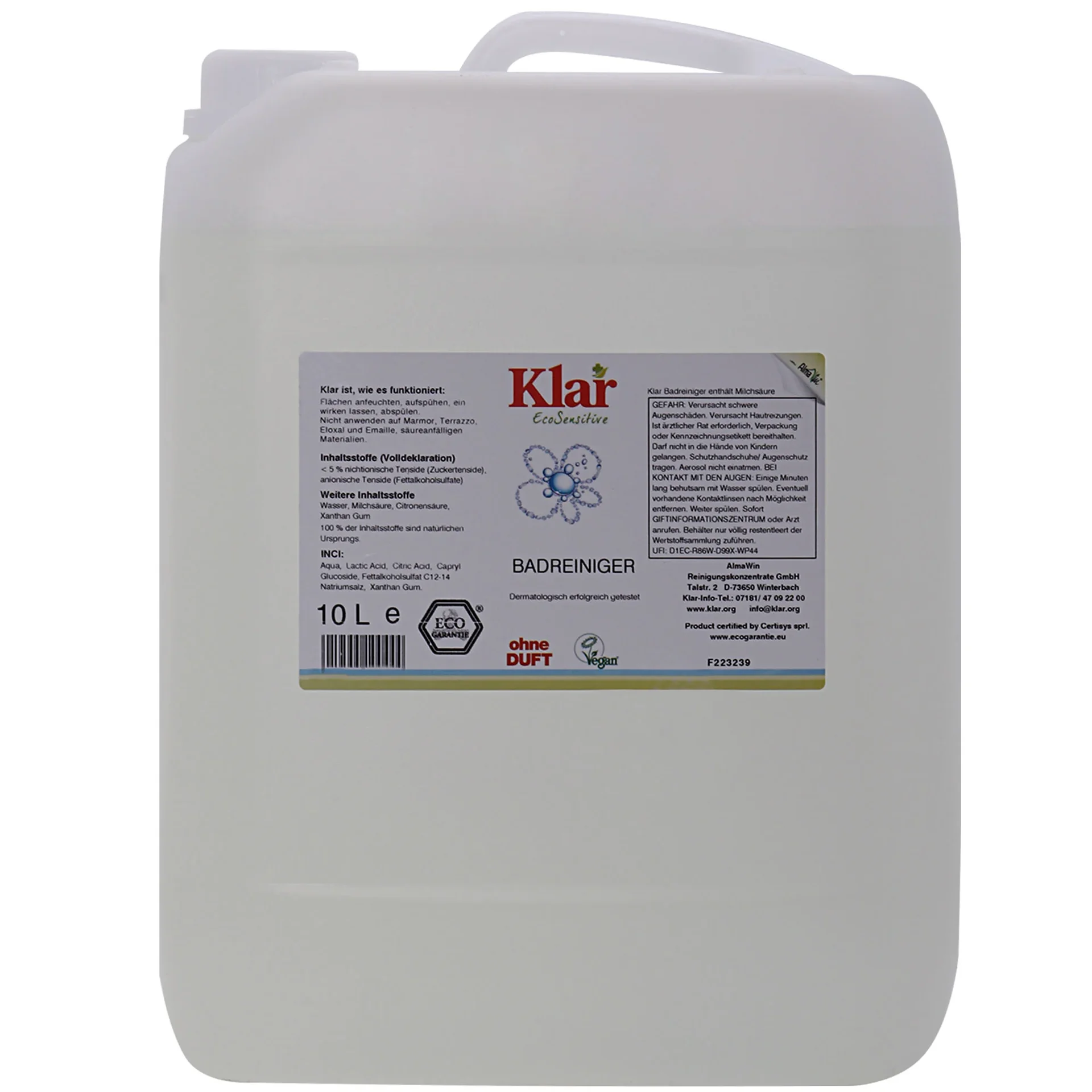 KLAR Badreiniger parfümfrei 10 Liter