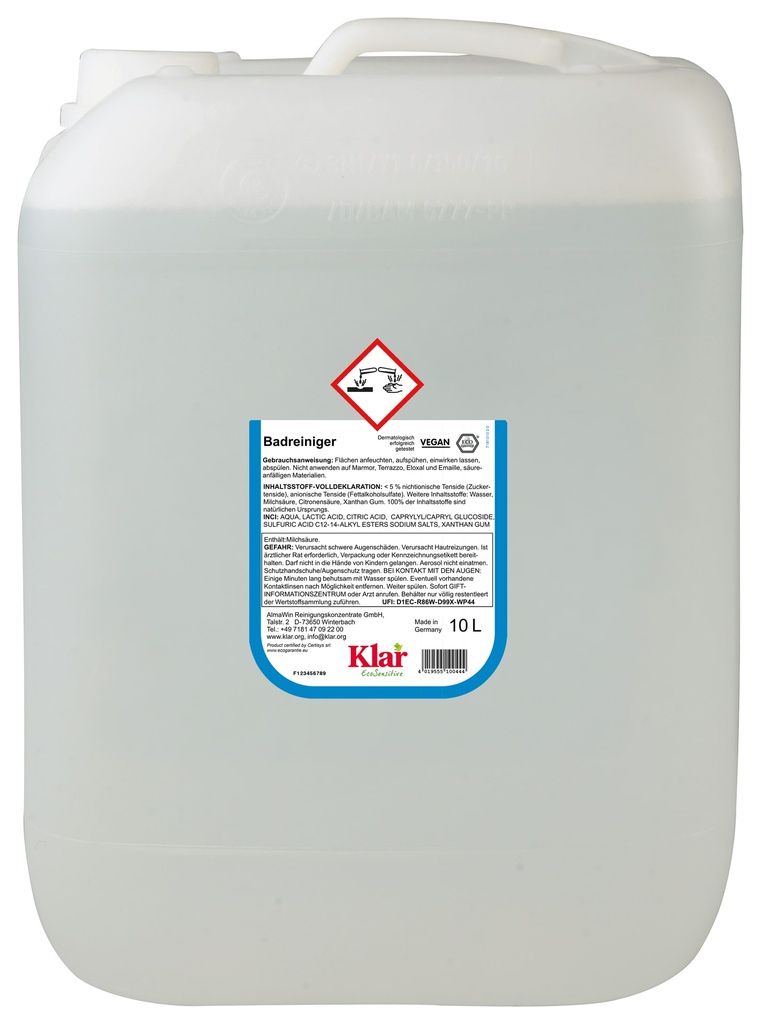 KLAR Badreiniger parfümfrei 10 Liter