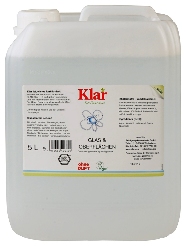 KLAR Glas- und Oberflächenreiniger 5 Liter ohne Duft