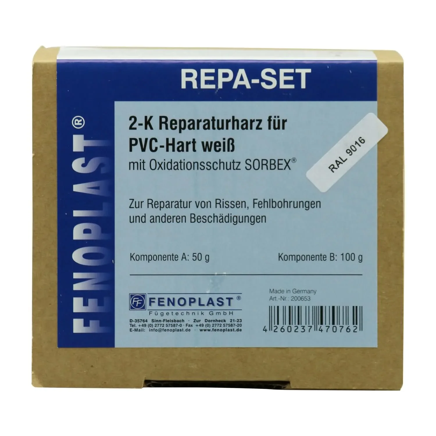 FENOPLAST Reparatur SET RAL 9016 für Kunststofffenster verkehrsweiß 2K Reparaturharz
