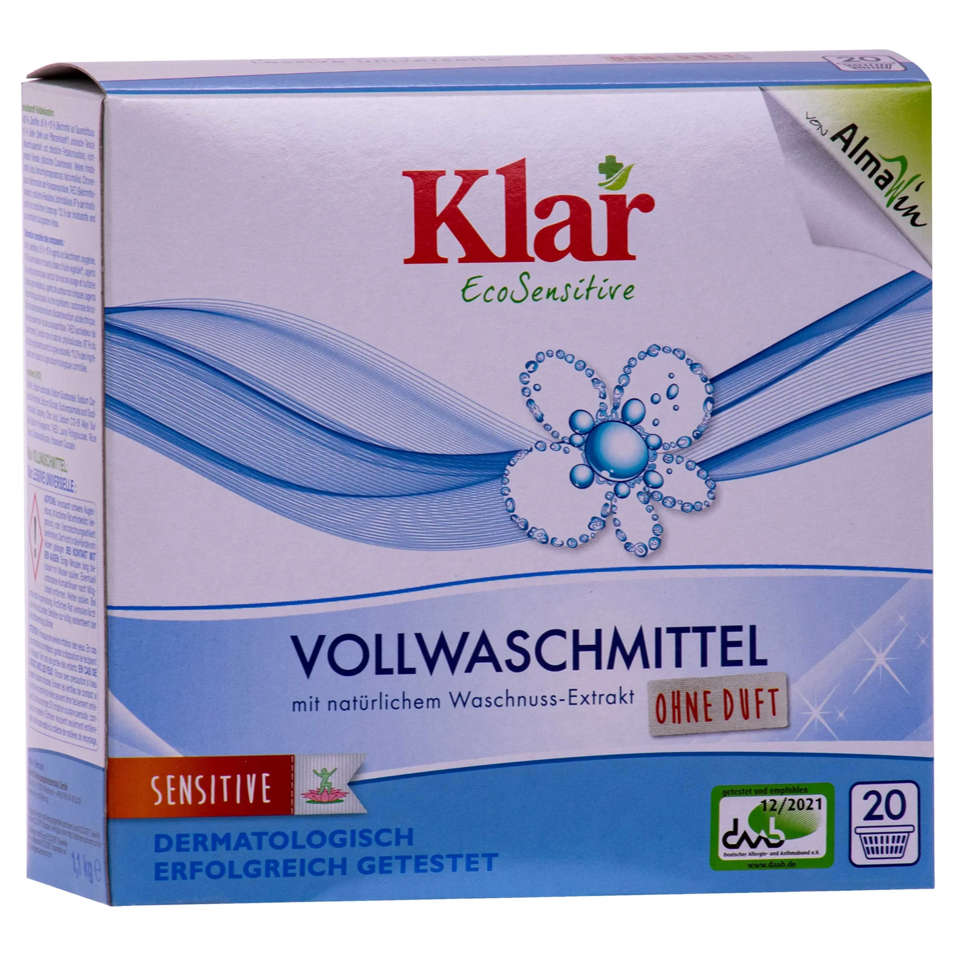 KLAR Vollwaschmittel Pulver 1,1kg mit natürlichem Waschnuss-Extrakt