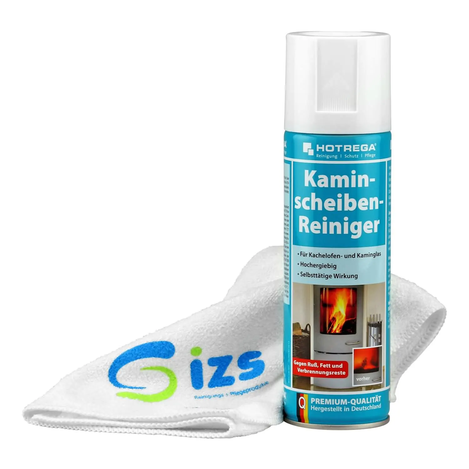 HOTREGA Kaminscheibenreiniger 300 ml Spraydose gebrauchsfertig + 1 Mikrofasertuch