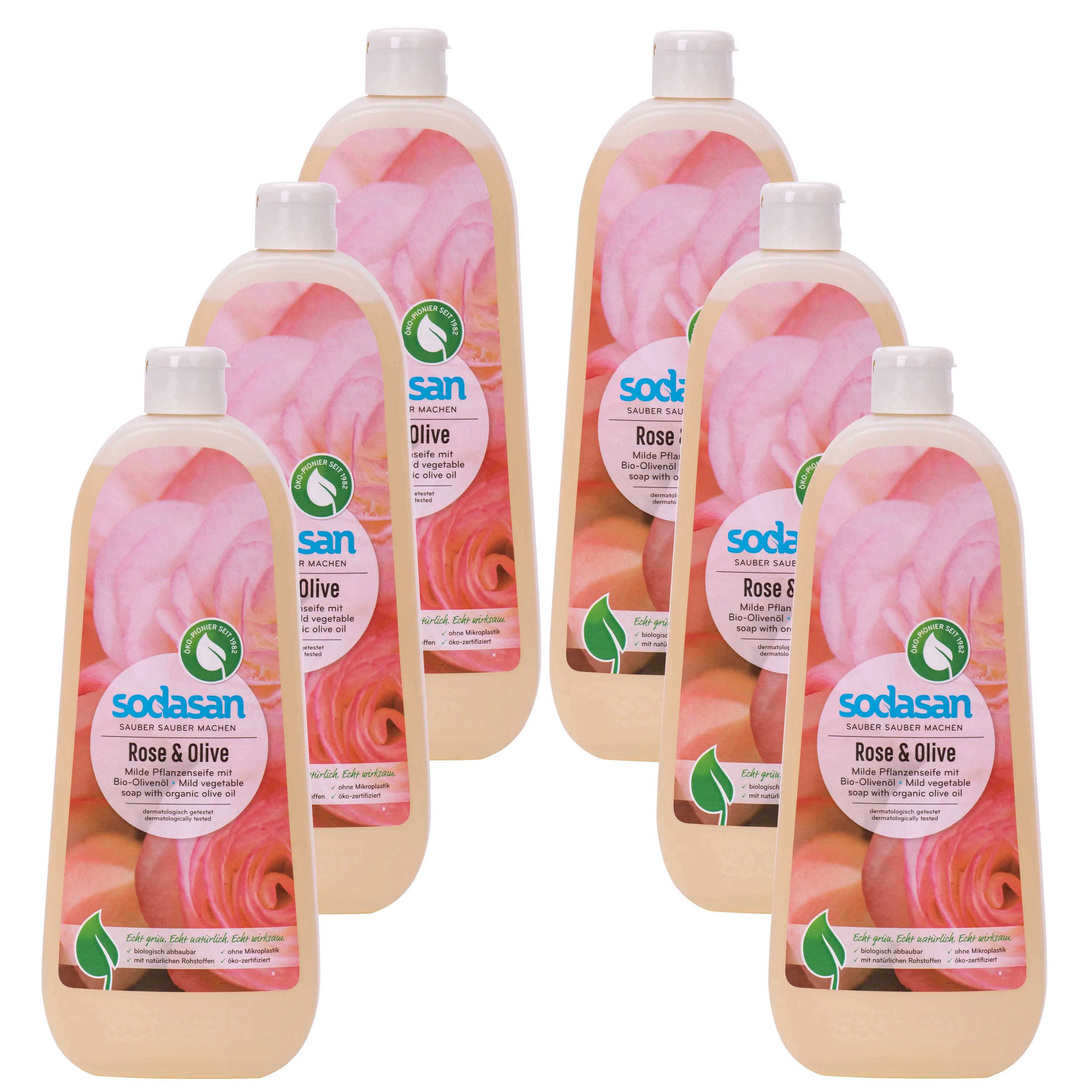 SODASAN Flüssigseife Liquid Rose-Olive 6 x 1 Liter Pflanzenseife
