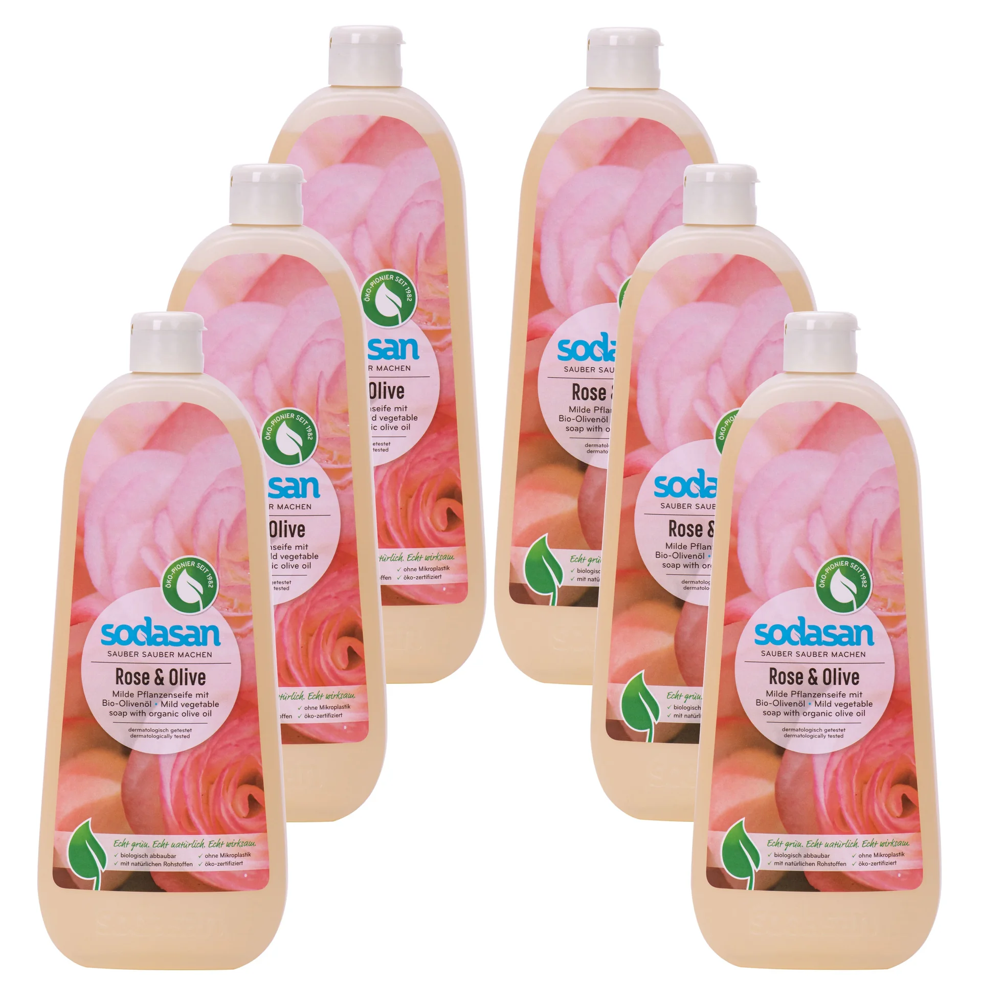 SODASAN Flüssigseife Liquid Rose-Olive 6 x 1 Liter Pflanzenseife