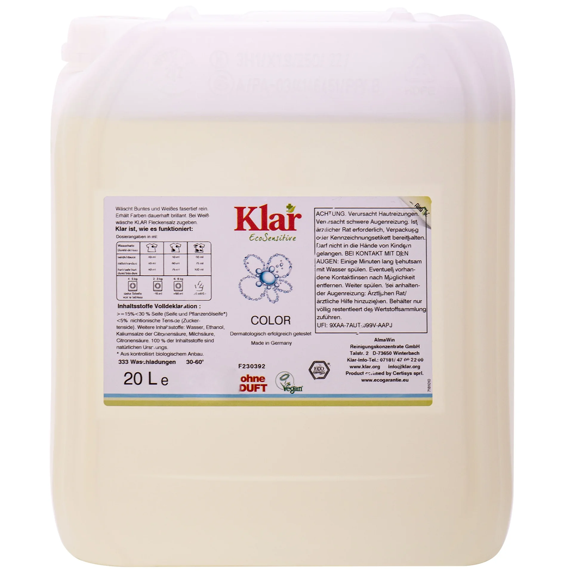 KLAR Color Waschmittel flüssig 20 Liter ohne Duft