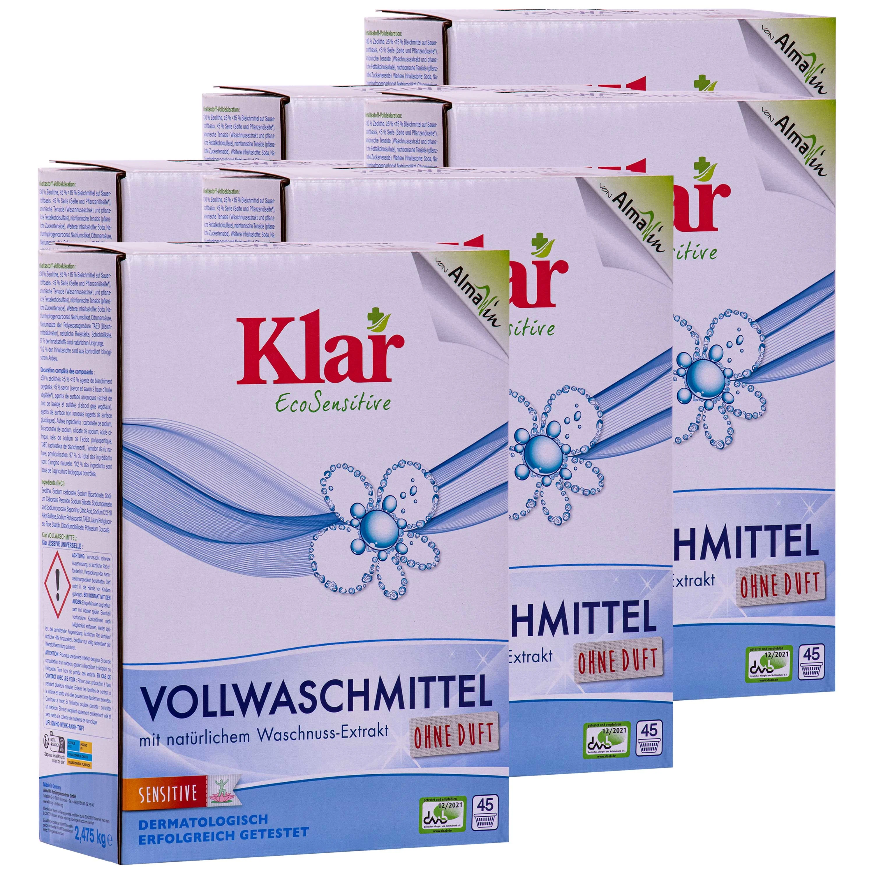 KLAR Vollwaschmittel Pulver 6 x 2,475 kg