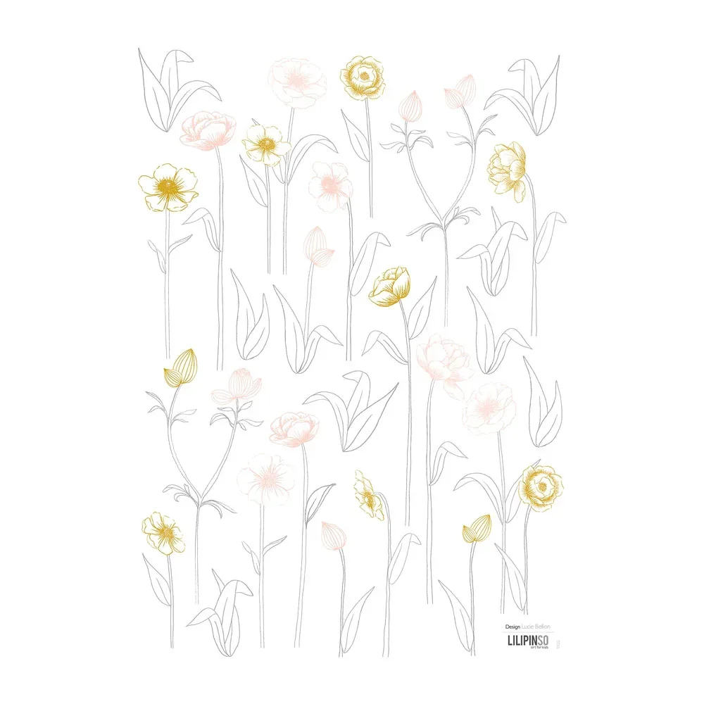 Lilipinso Wandsticker A3 Blüten mit Stiel rosa grau ocker
