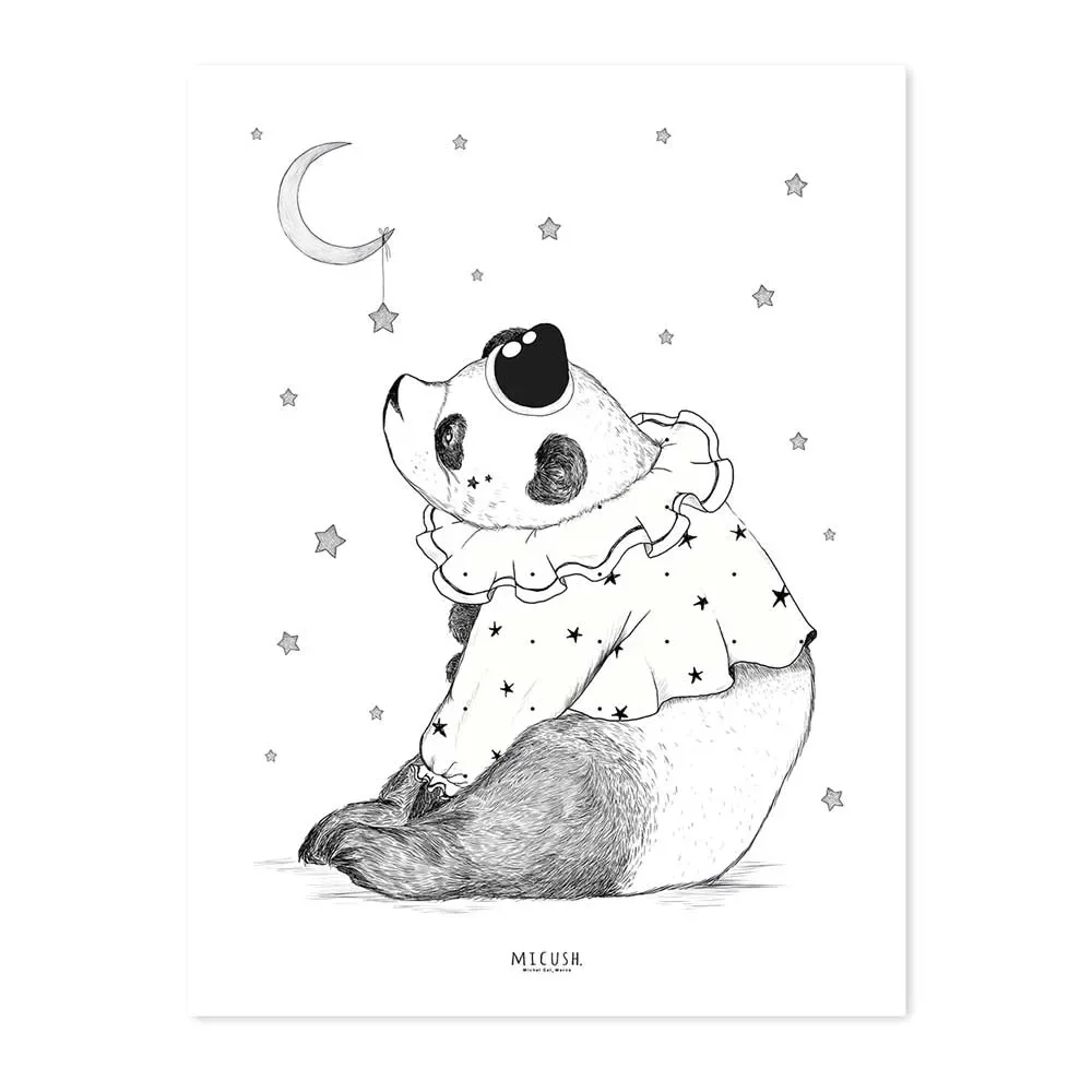 Lilipinso Poster Panda mit Mond schwarz rosa