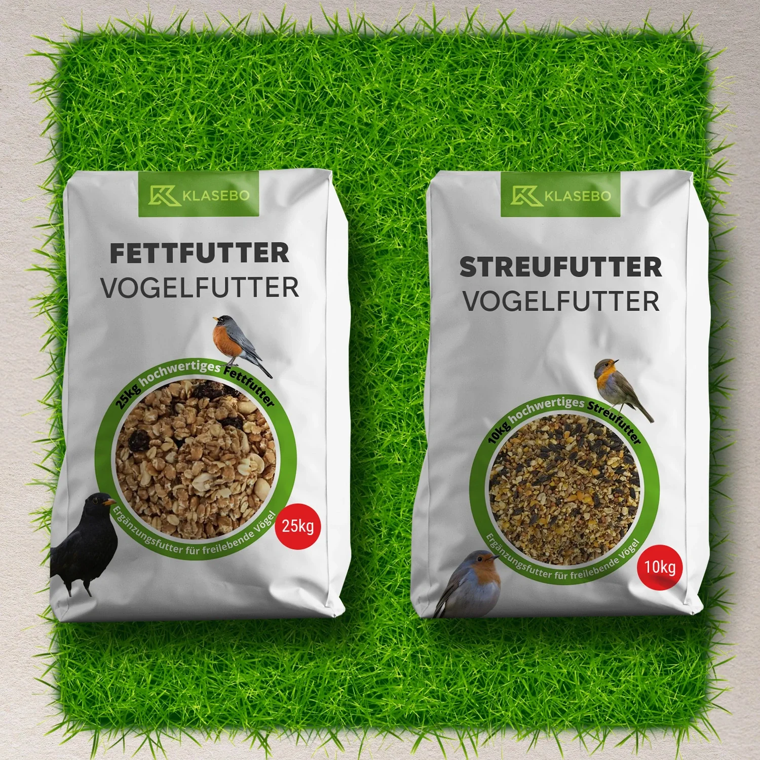 Vogelfutter 35kg Mega-Set: Streufutter 10kg + Fettfutter-Mischung 25kg für Wildvögel
