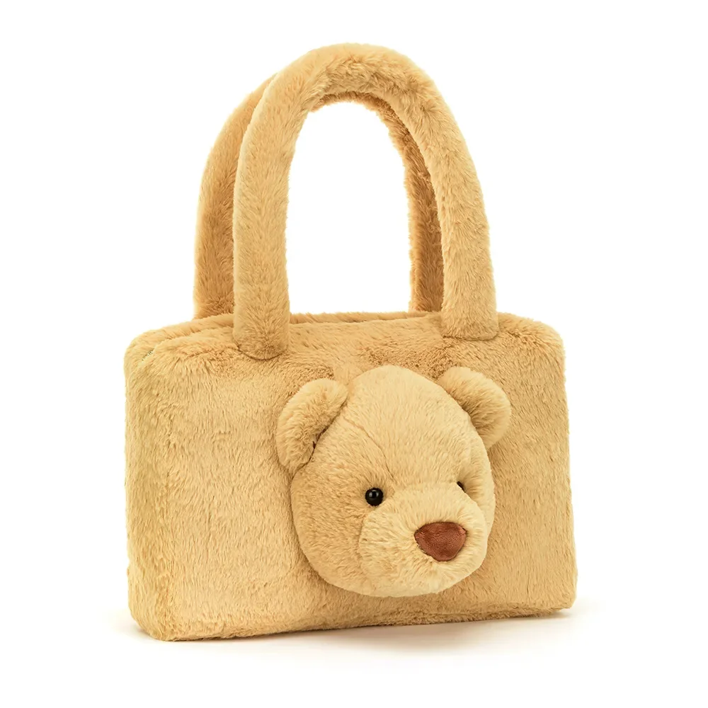 Baumwoll-Einkaufstasche mit Bärenmotiv, Tragetasche 38x8x42 cm