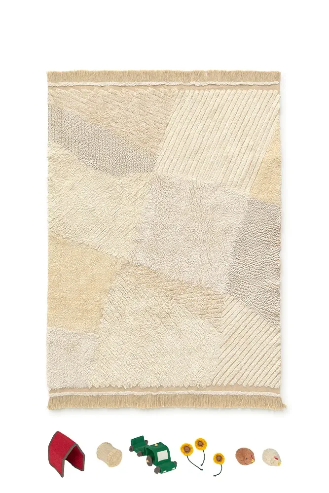 Spielteppich Bauernhof-Felder, Kinderteppich waschbar, OEKO-TEX, schadstofffrei, 160x120cm
