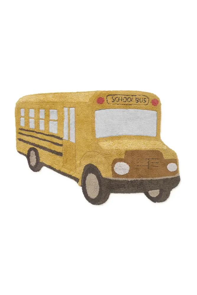 Kinderzimmer Teppich, Waschbarer Teppich Schulbus Motiv, Baumwolle, Rutschfest, Maschinenwaschbar, 160x120cm