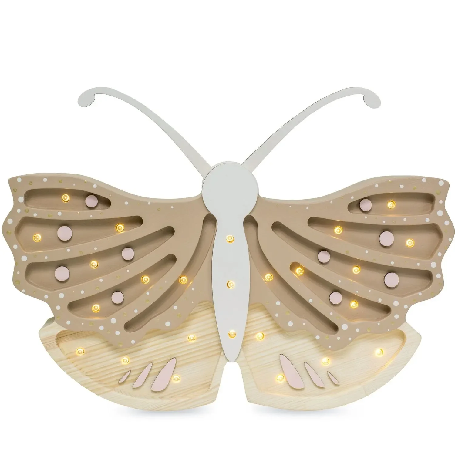 Little Lights Nachtlicht Kinder, Nachtlampe Schmetterling - 100% Kiefernholz natur, Farbe: Kaffee-Creme
