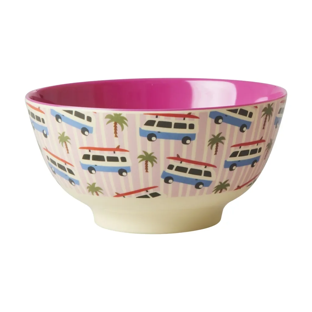 RICE Teller, Schüssel - Pink Cars Print, Melamin, Größe: mittel