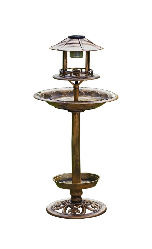 Solar-Vogelbad mit Pflanzschale, bronze