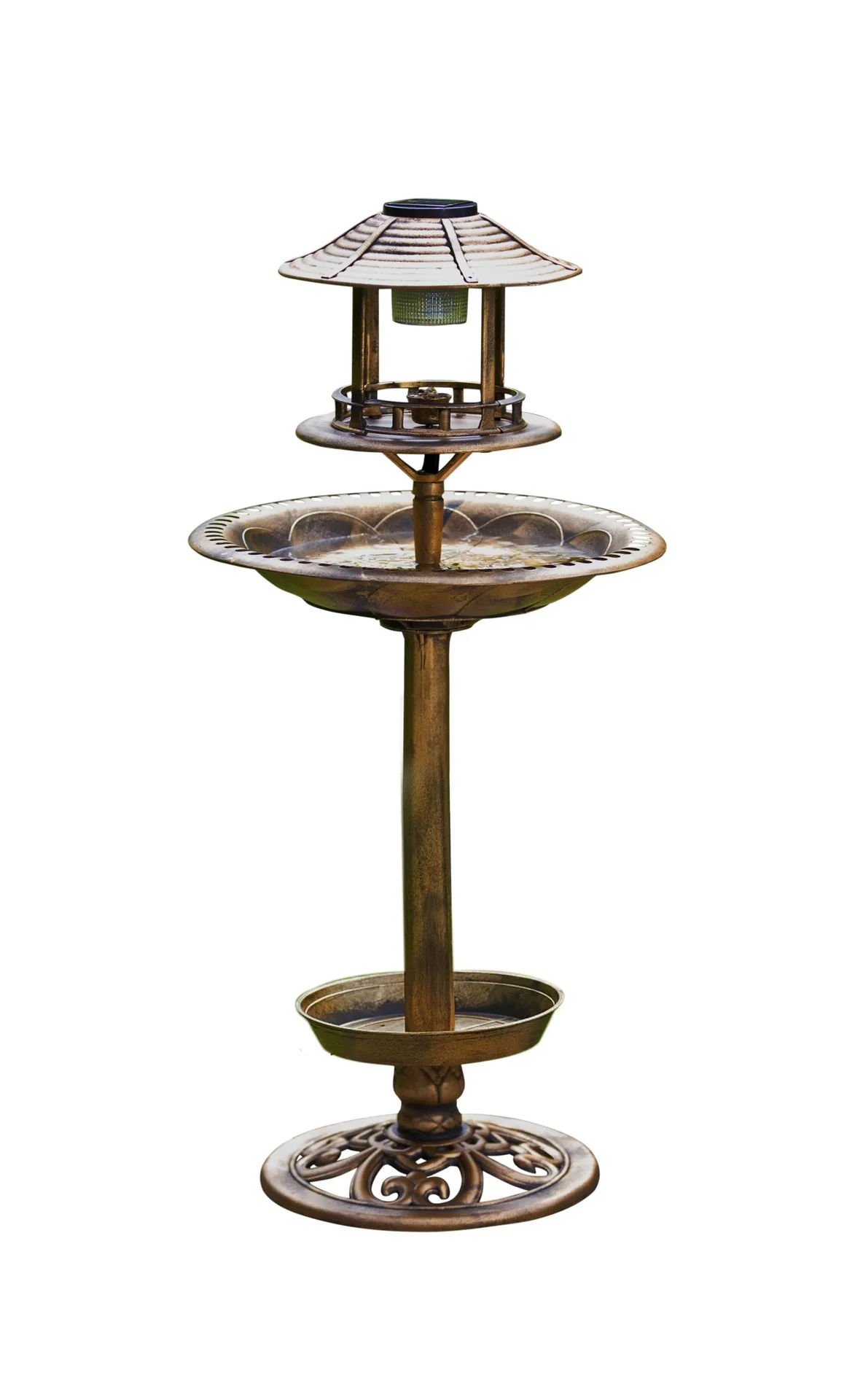 Solar-Vogelbad mit Pflanzschale, bronze