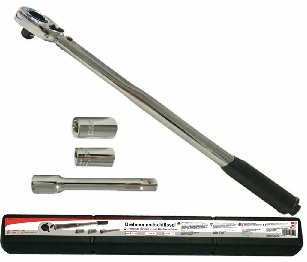 Drehmomentschlüssel mit Verlängerung und Nüssen 17/19 mm