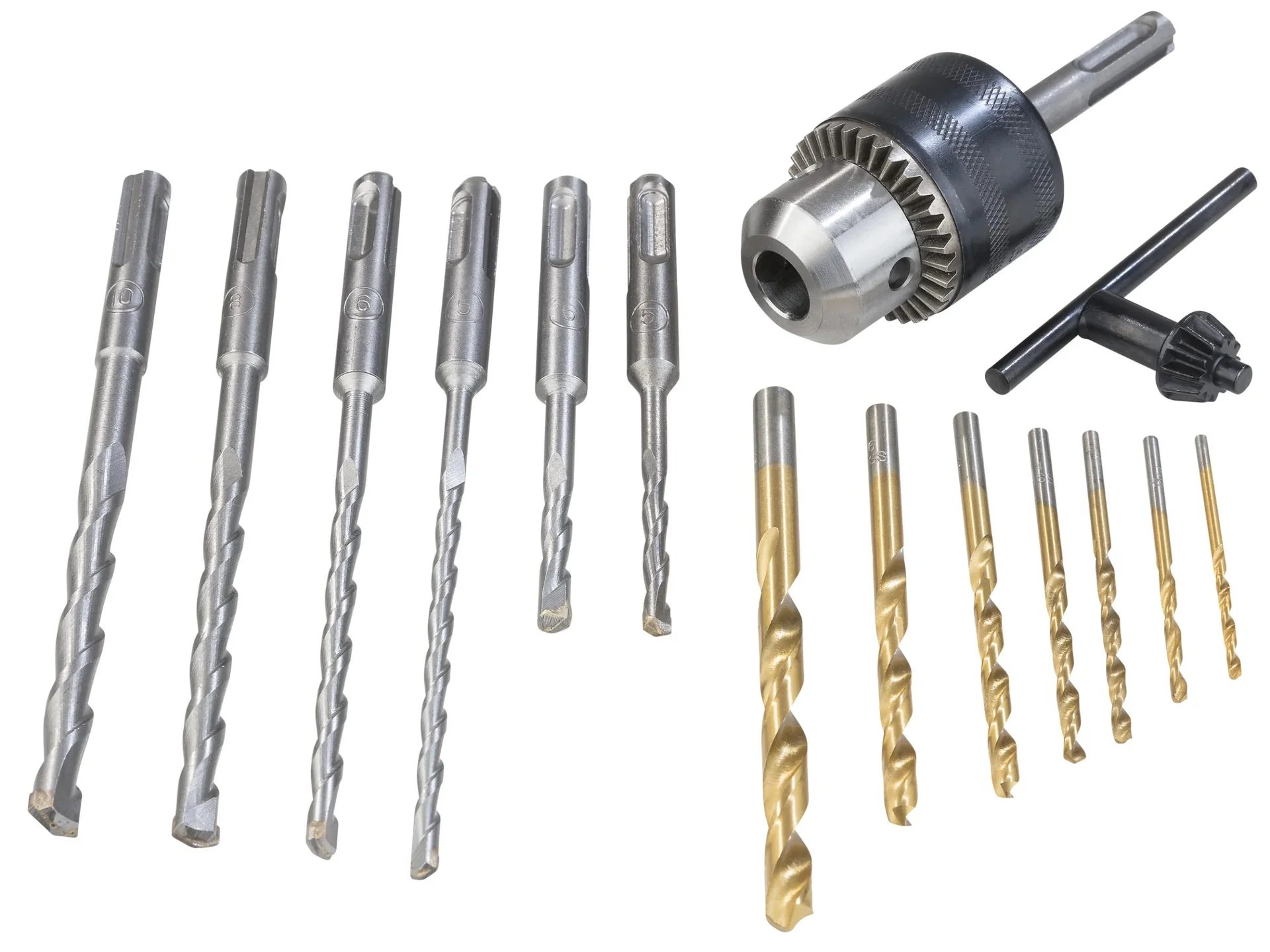 Rundschaft & SDS Bohrer Set inklusive Bohrfutter 15-teilig