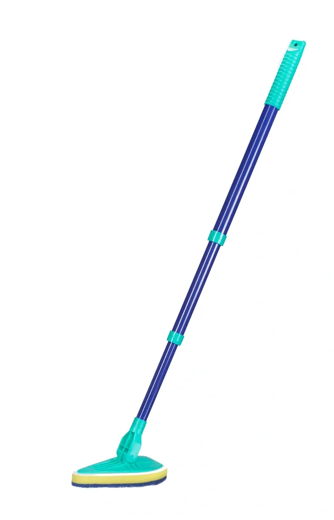 Bad-Wischer, Wischmopp mit Schwammbürste & Teleskopstiel, spezielle Wischform, ausziehbar 45-90 cm