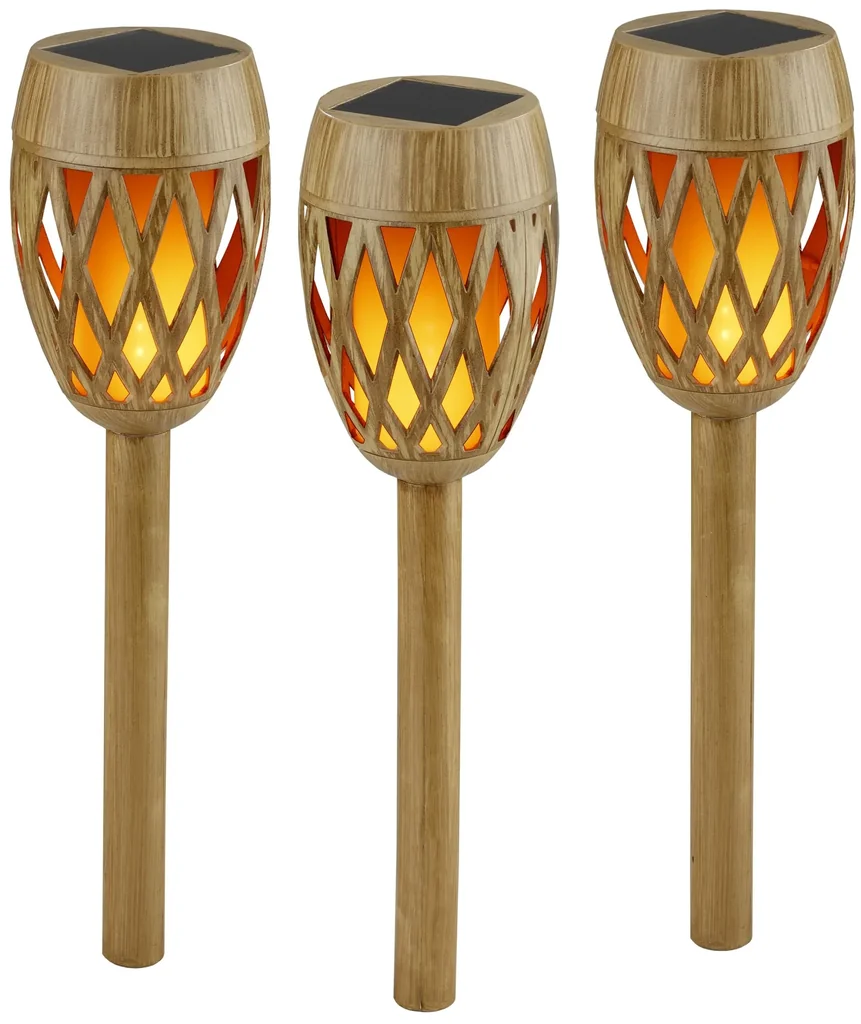 Bambus Solar Flammen Leuchte, 3er-Set