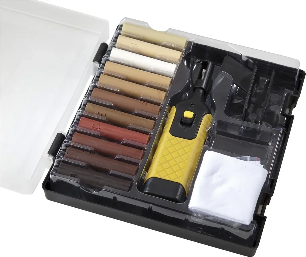 Reparatur-Set für Laminat und Parkett mit 11 Farben Hartwachsstangen
