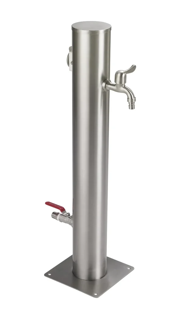 Wasserzapfsäule Edelstahl mit integrierter Steckdose