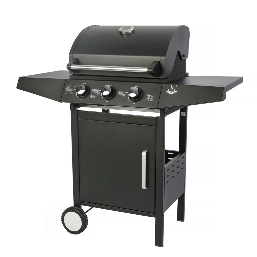 Gasgrill „San Angelo“, 3 Brenner, Edelstahl, Schwarz