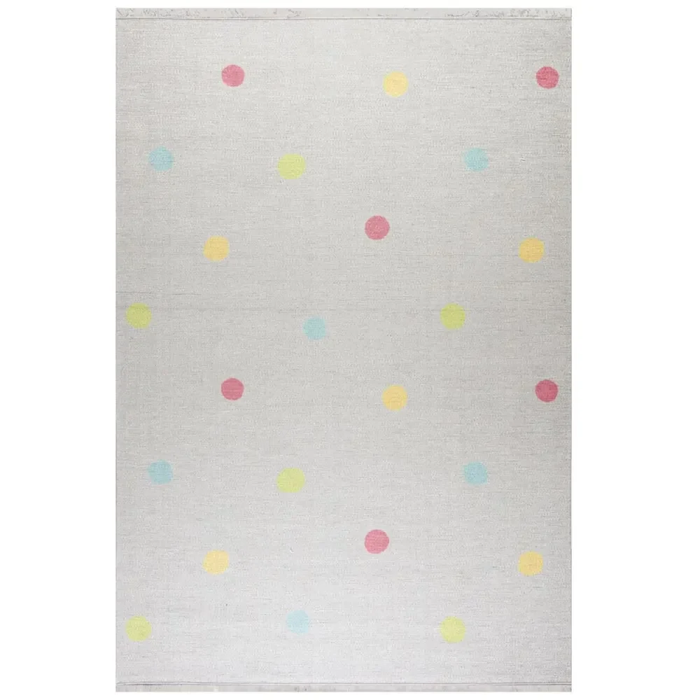 Livone Kinderteppich waschbar silber grau Punkte bunt, Teppichgrösse: 140 x 190 cm