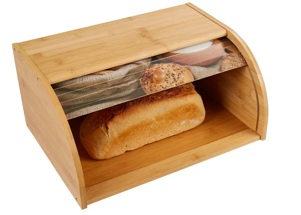 Bambus Brotkasten mit Rolldeckel (Motiv: Brotauswahl)